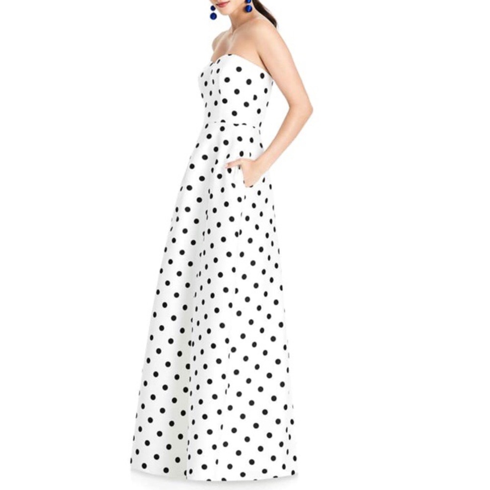 Alfred Sung Strapless Dot Sateen Gown size 0